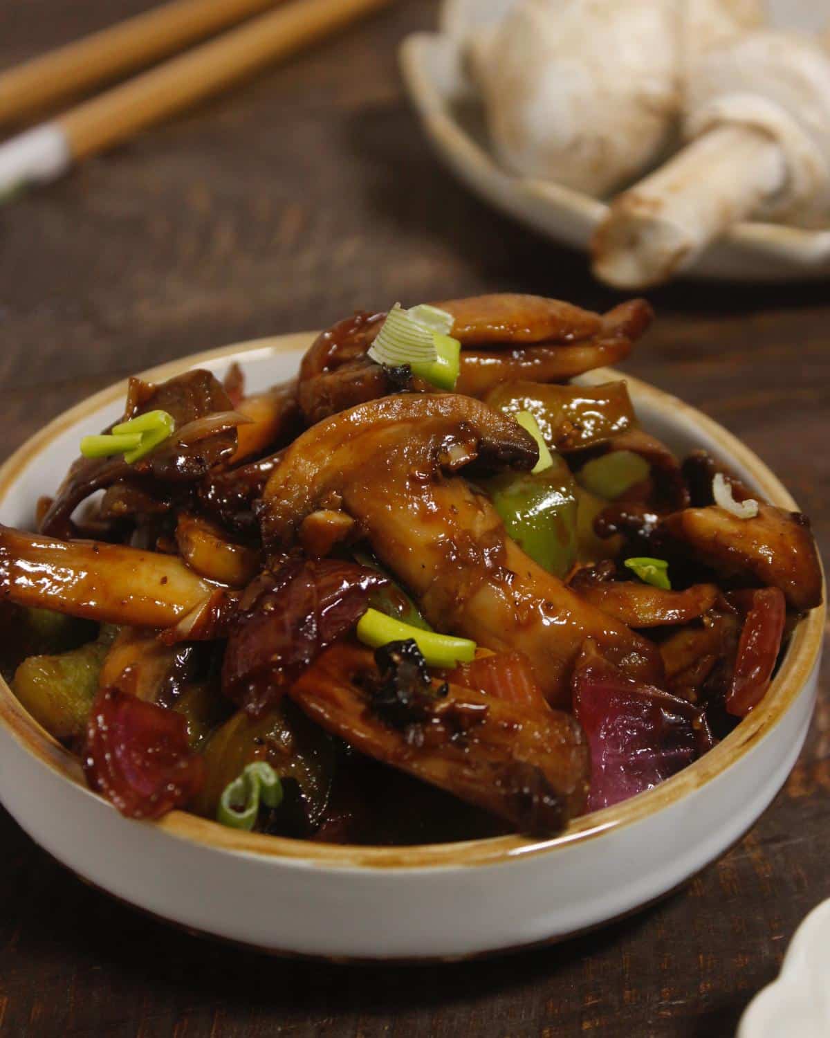 Side view of sweet and sour mushrooms