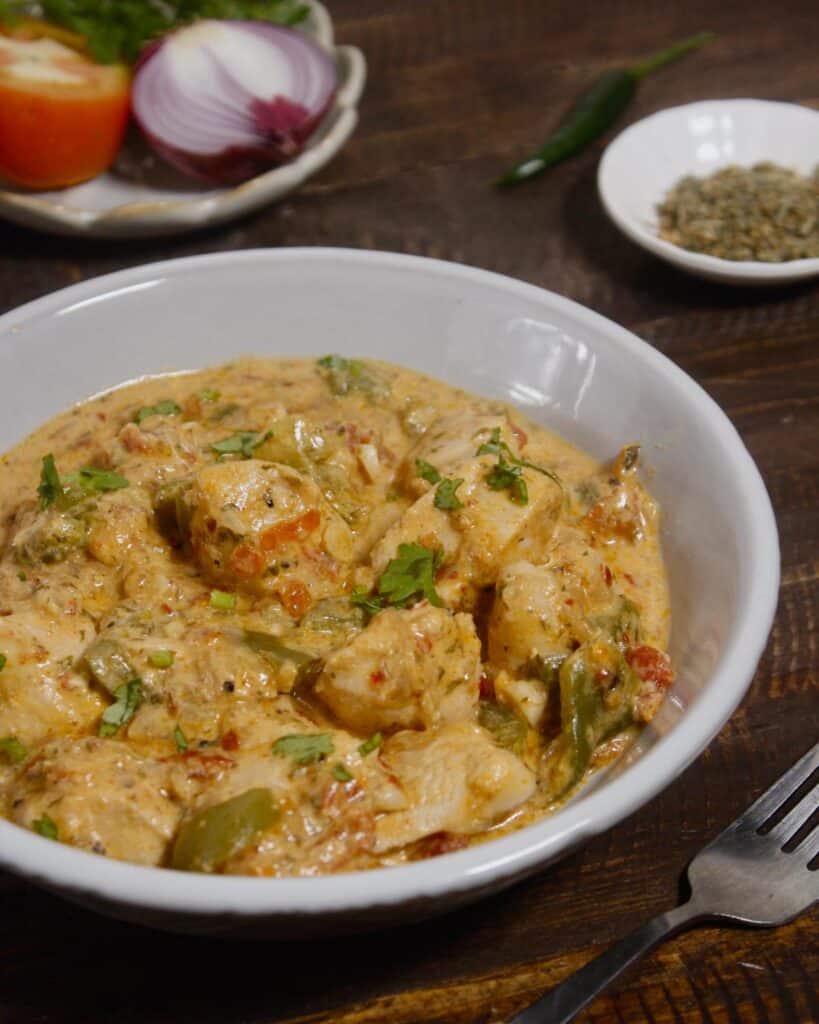 yummy Italian creamy chicken ready to enjoy with rice or roti