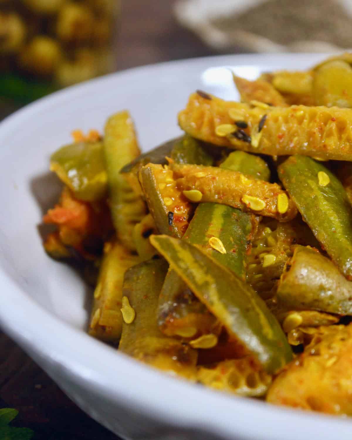 left side view of ivy gourd stir fry