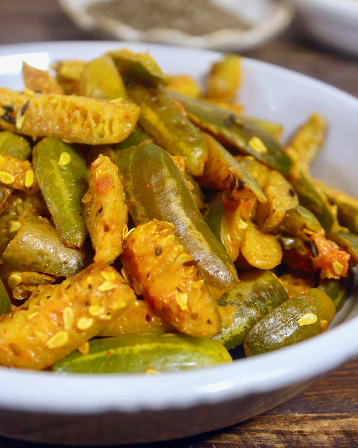 right side view of ivy gourd stir fry