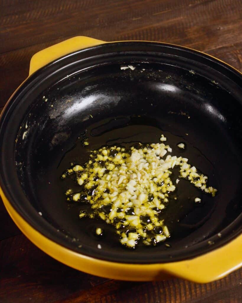 chopped garlic in a pan 