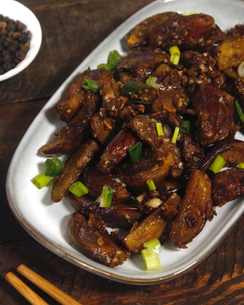 delicious eggplant in garlic sauce