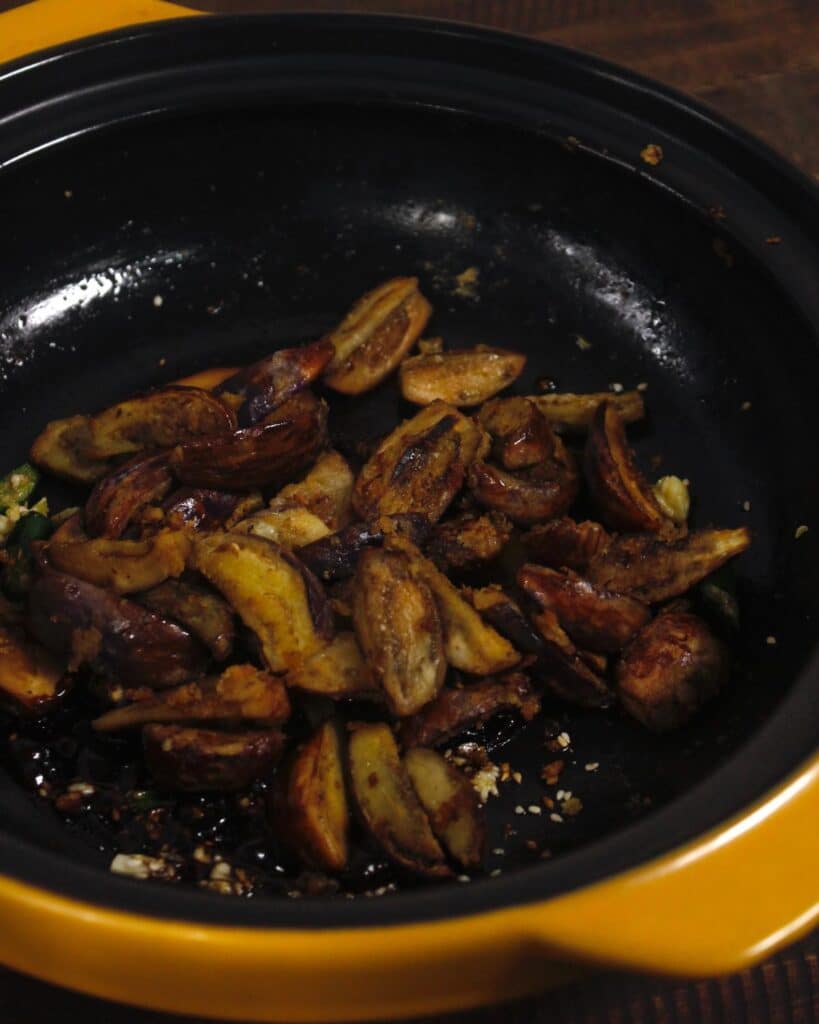 add sauted eggplant to the mixture and cook well 