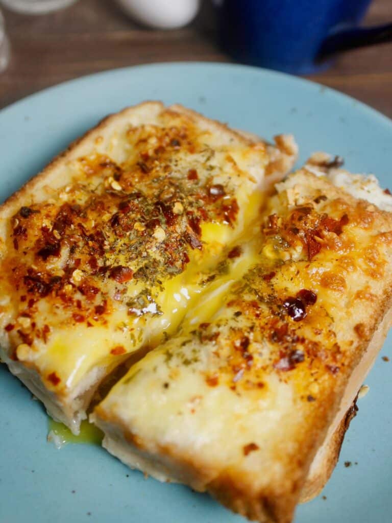 zoom in image of air fryer ham and cheese toast