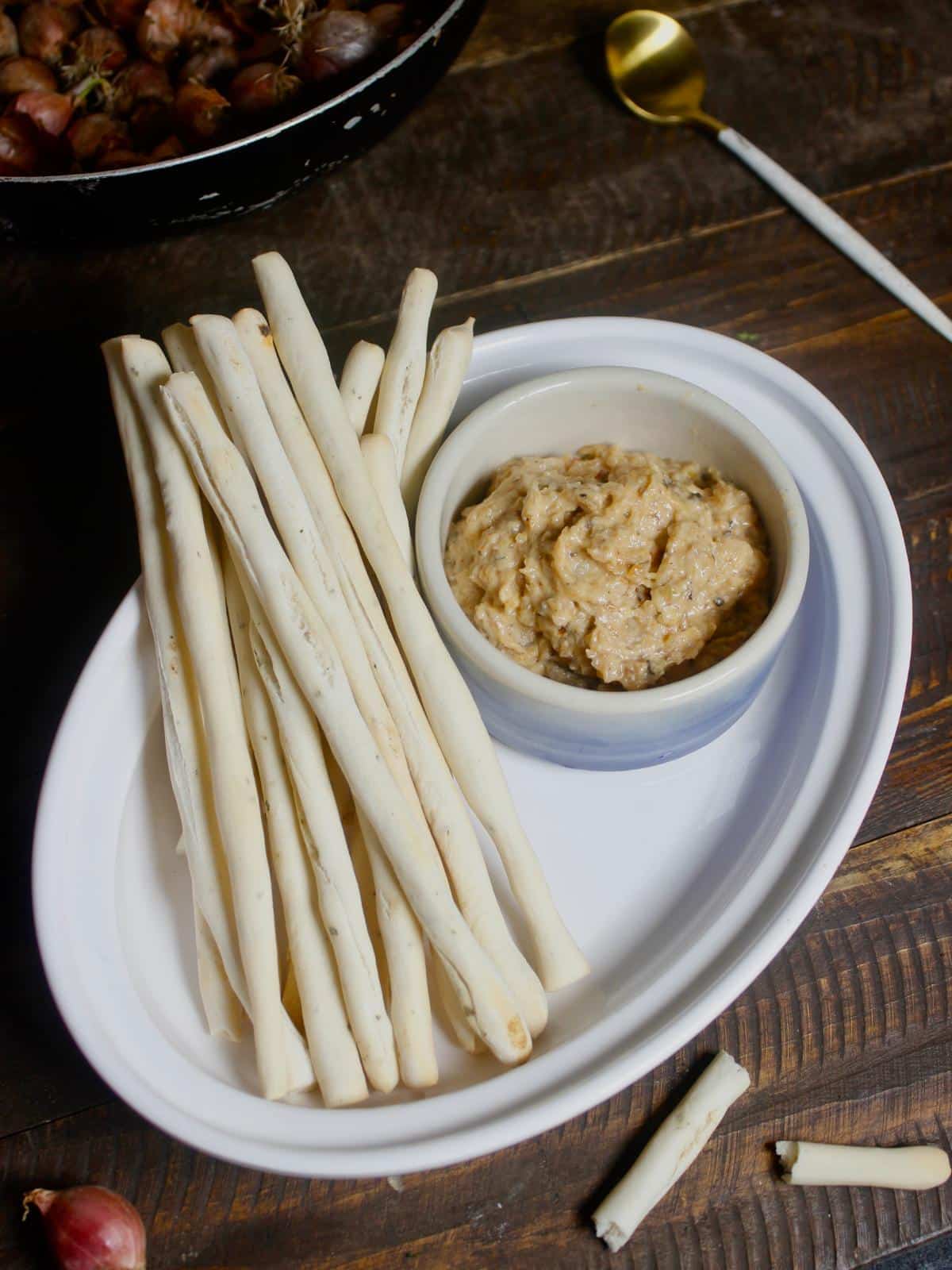 top view of Air Fryer onion and cream dip