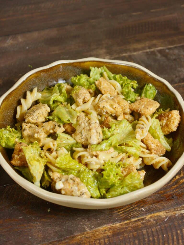 flavorful Chicken Caesar Pasta Salad ready to enjoy 