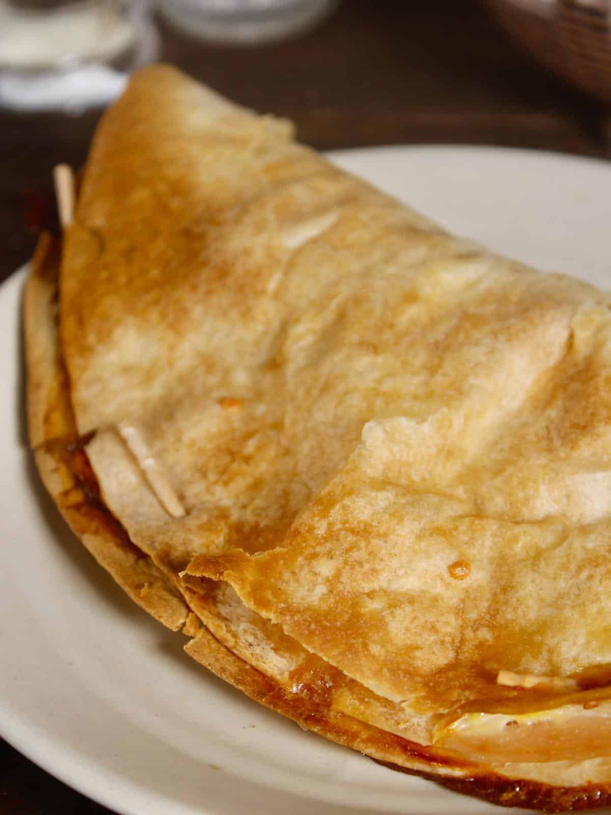 left side of chicken ham breakfast tortilla