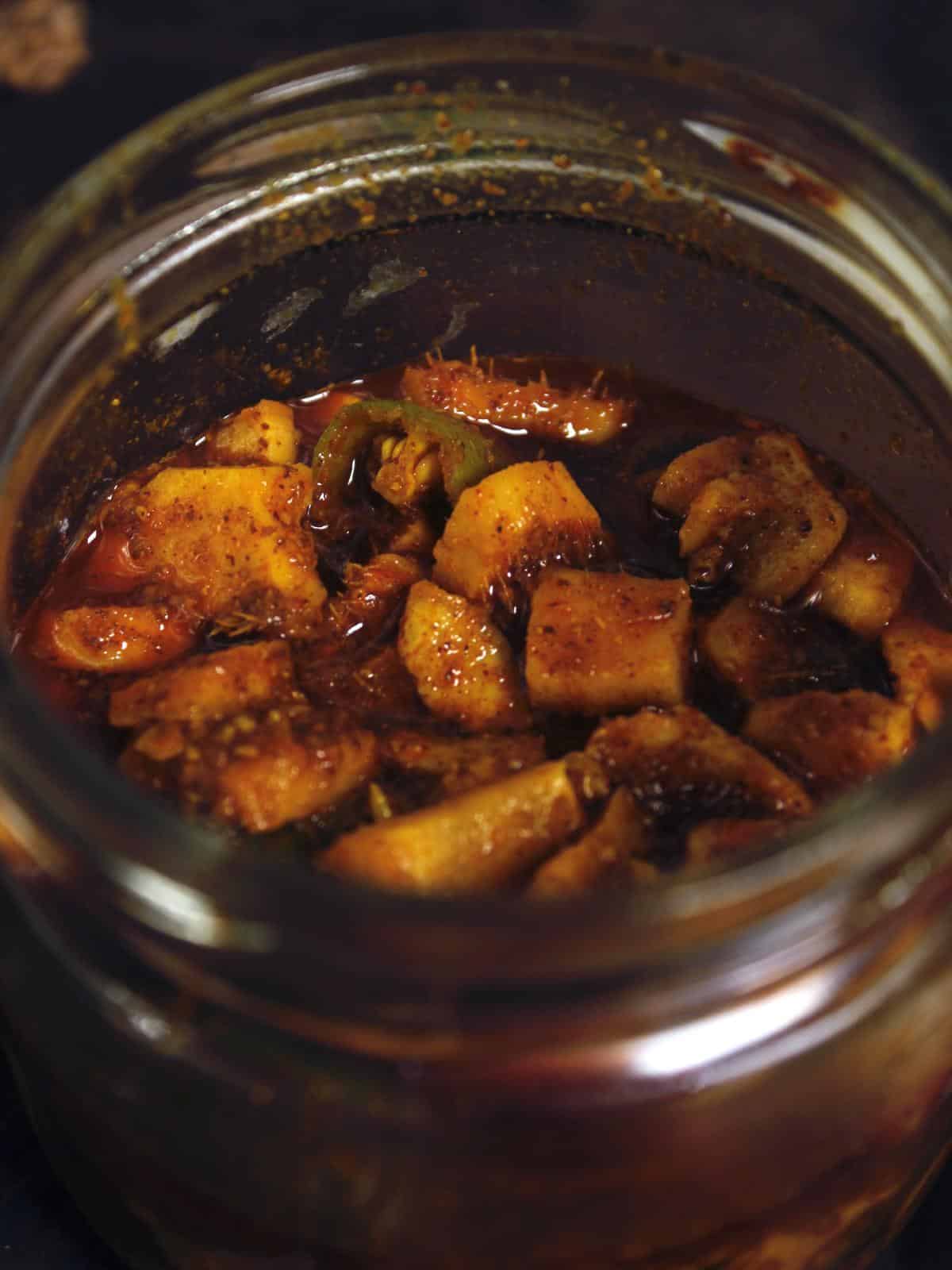 top view of instant ginger garlic pickle