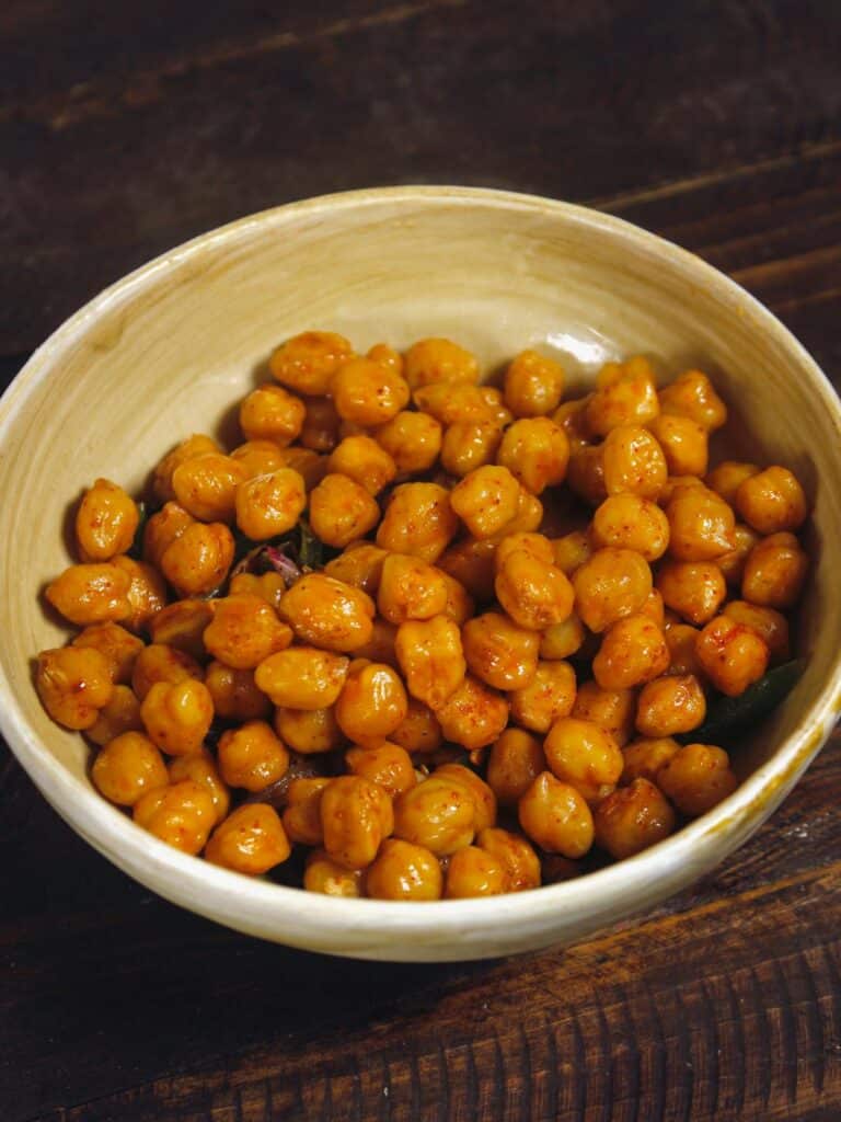 add fried chickpeas to the bowl