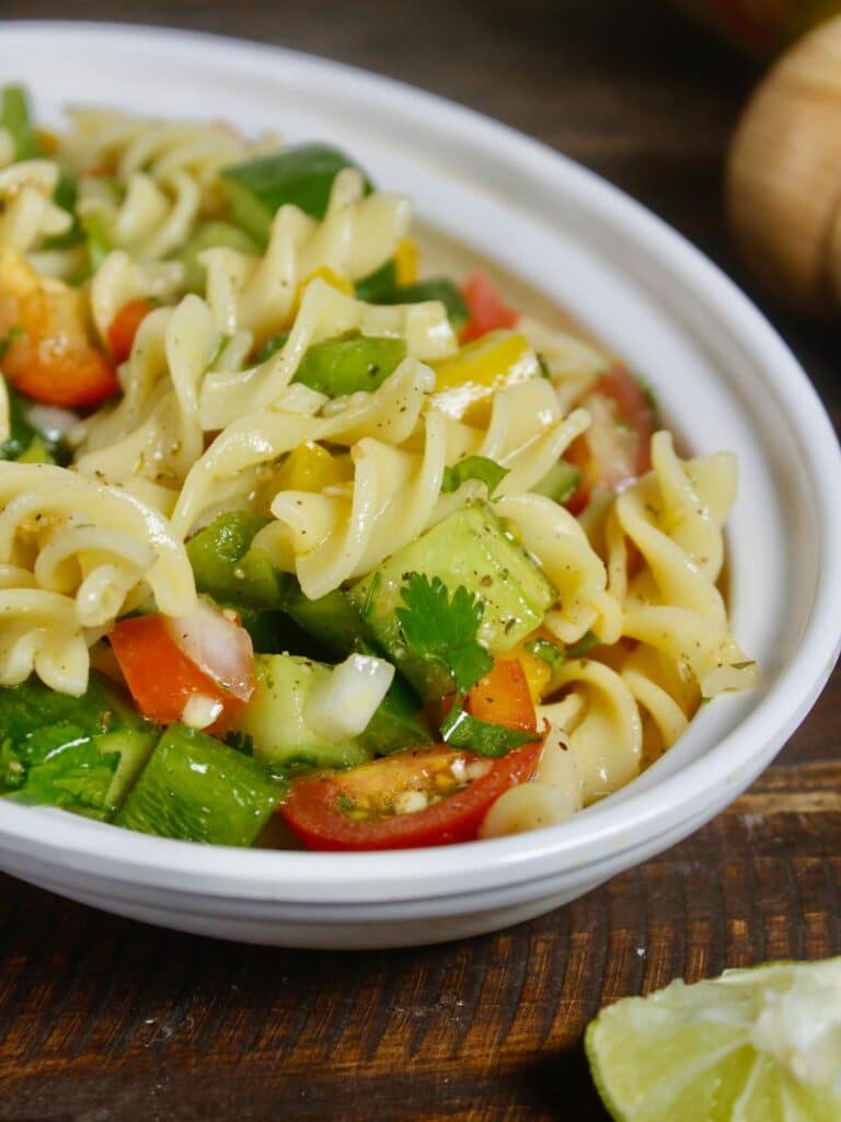zoom in image of vegetable pasta salad