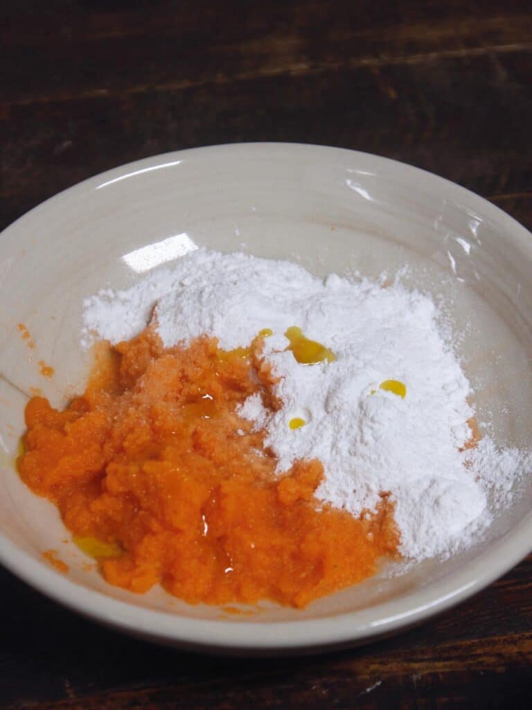 carrot paste and rice flour on a plate 