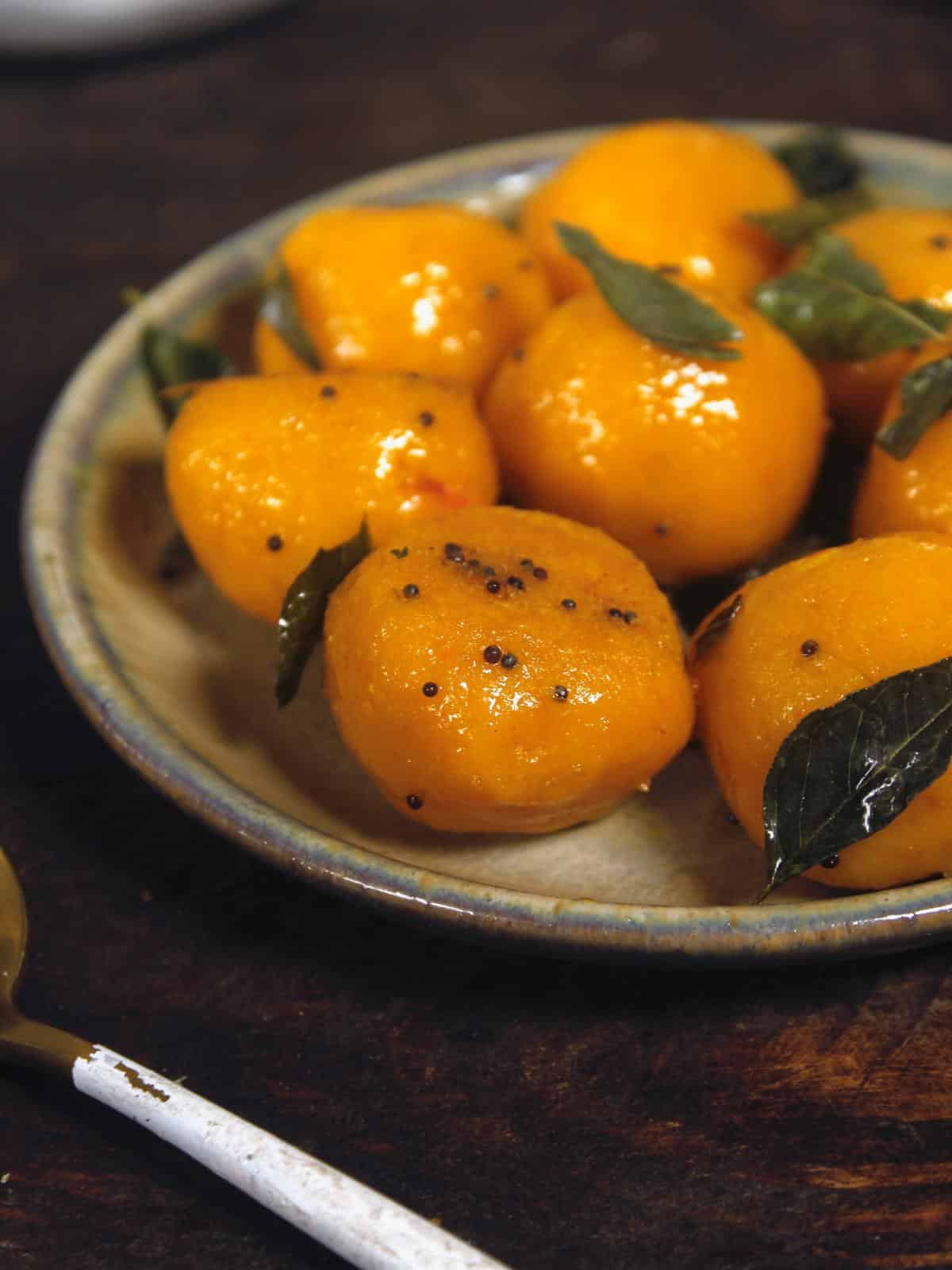 side zoom in view of carrot breakfast dumplings