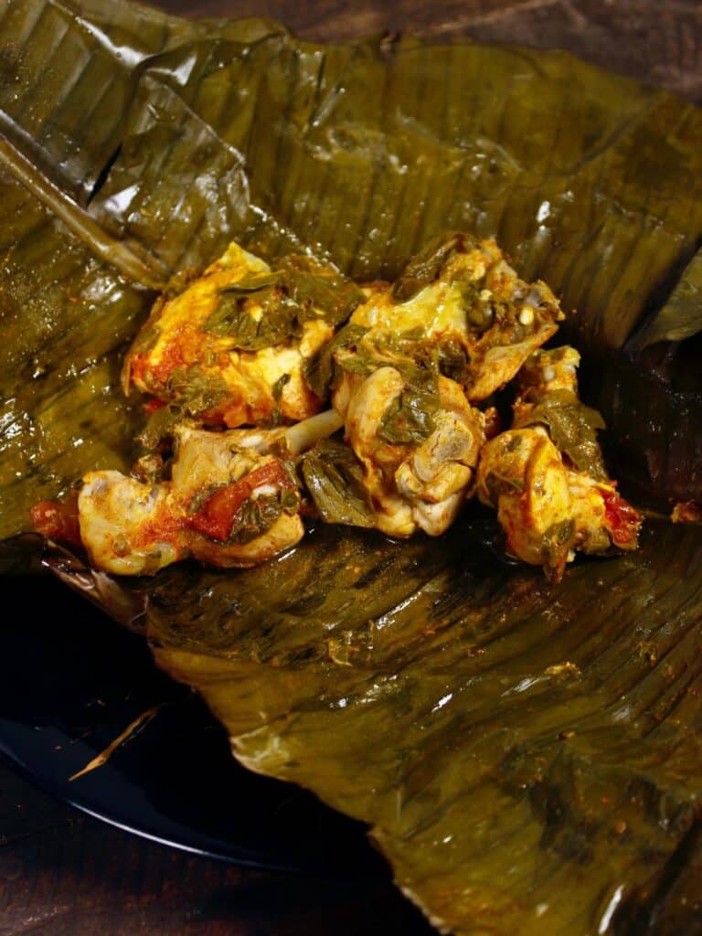 super delicious chicken in banana leaf