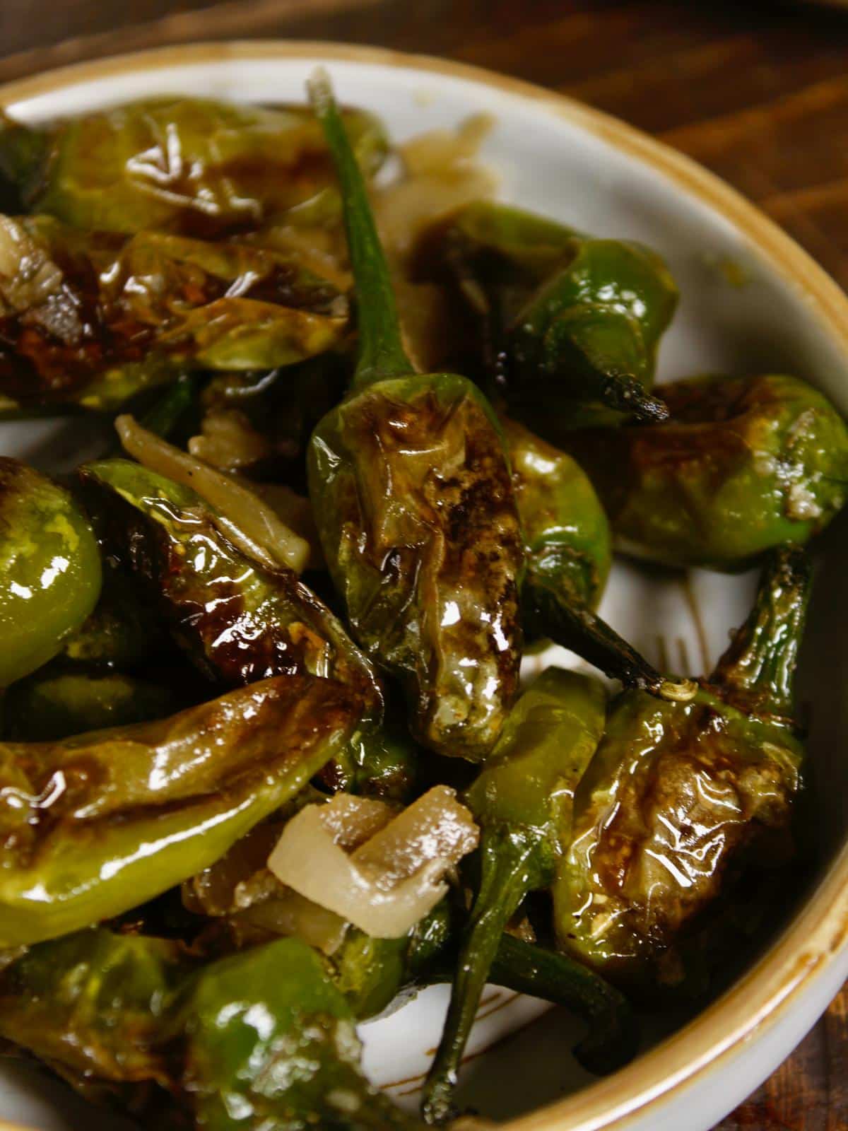 top side view of green chili with bamboo shoot