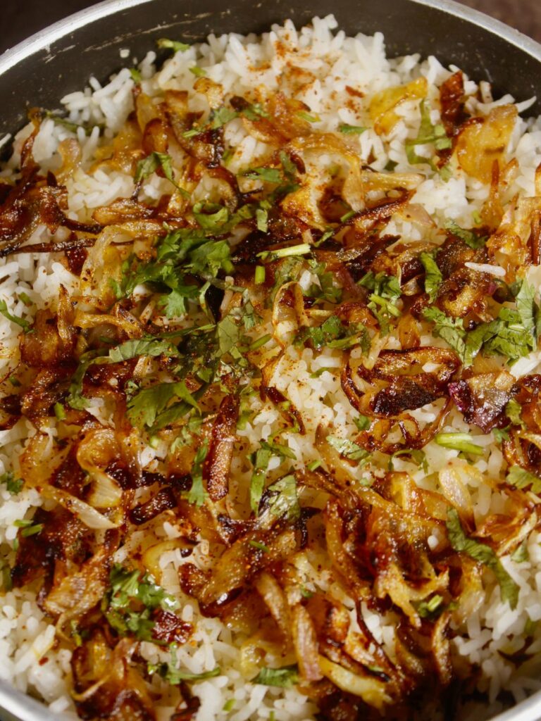 super zoom in image of jackfruit biryani