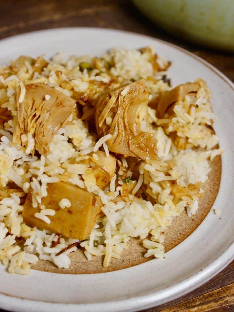 top view zoom in image of jackfruit biryani