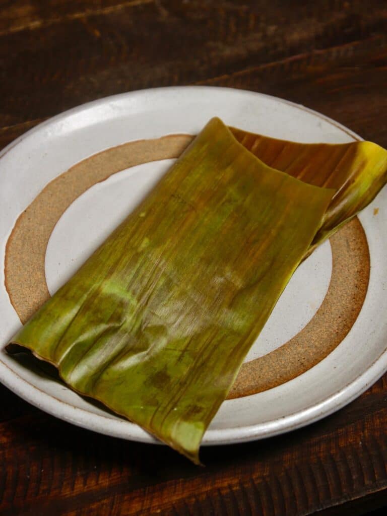 fold the banana leaf into half 